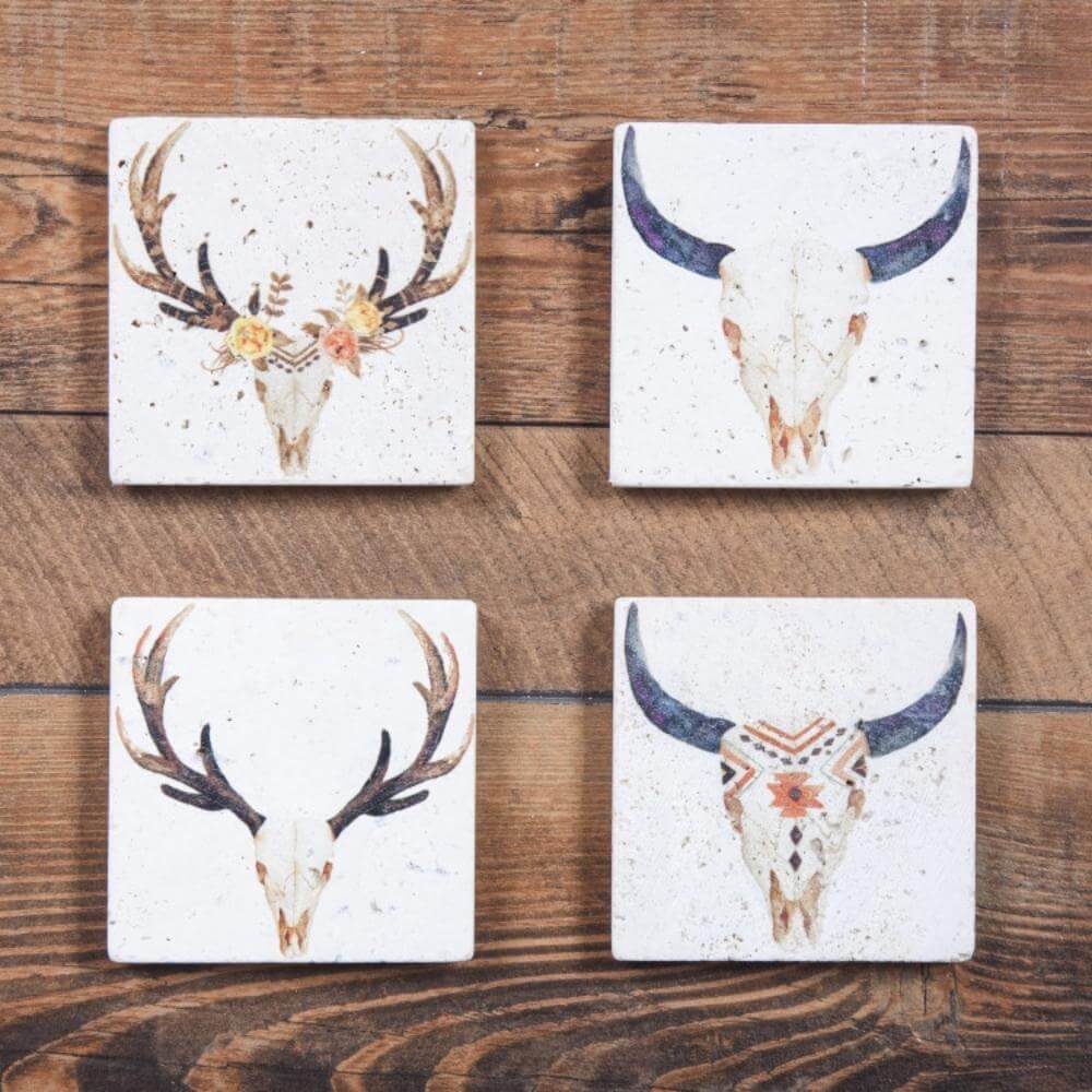 LONGHORN COWHIDE COASTER - SET OF 2pcs – Western Linens