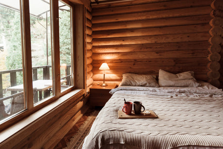 cozy bed in a cabin