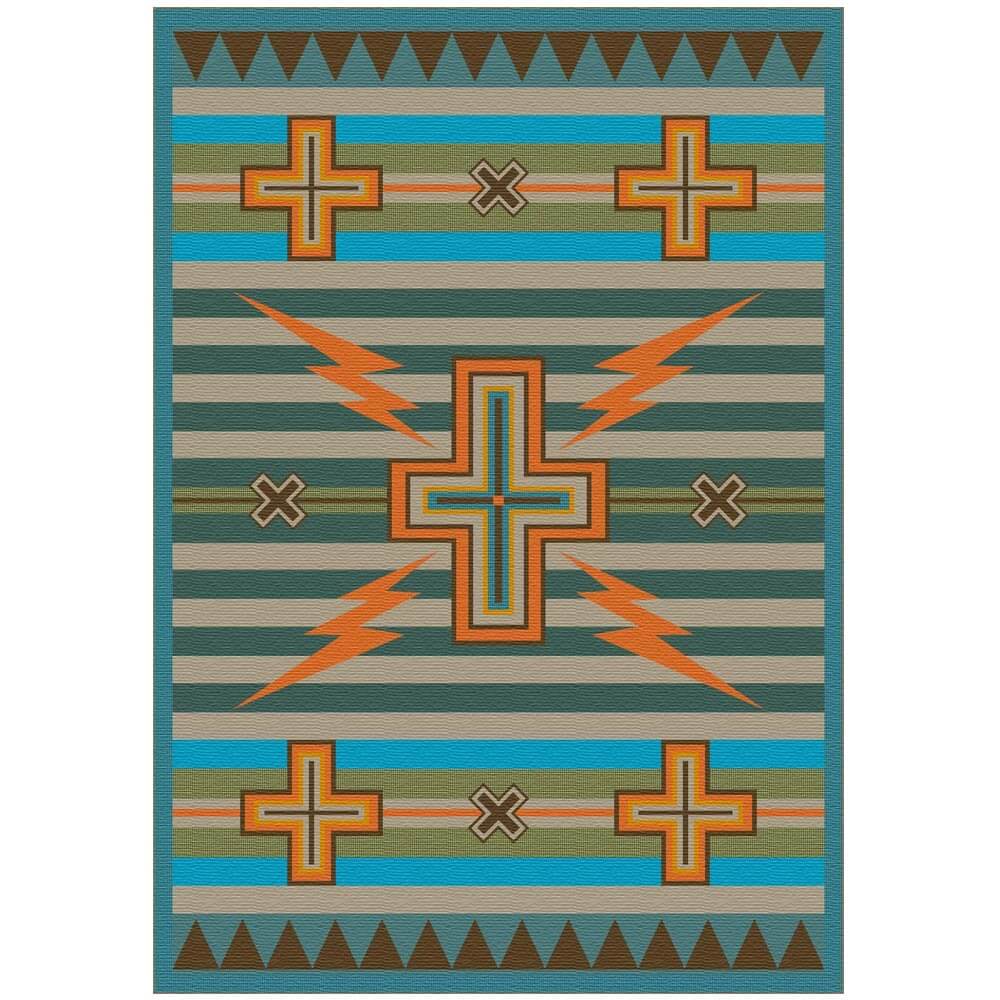 Turquoise Cross and Lightning Area Rug Collection