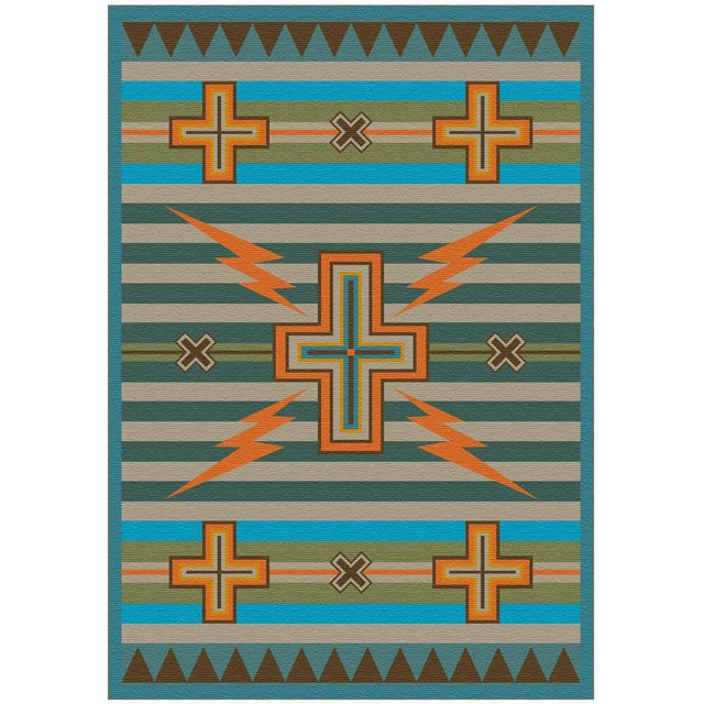 Turquoise Cross and Lightning Area Rug Collection