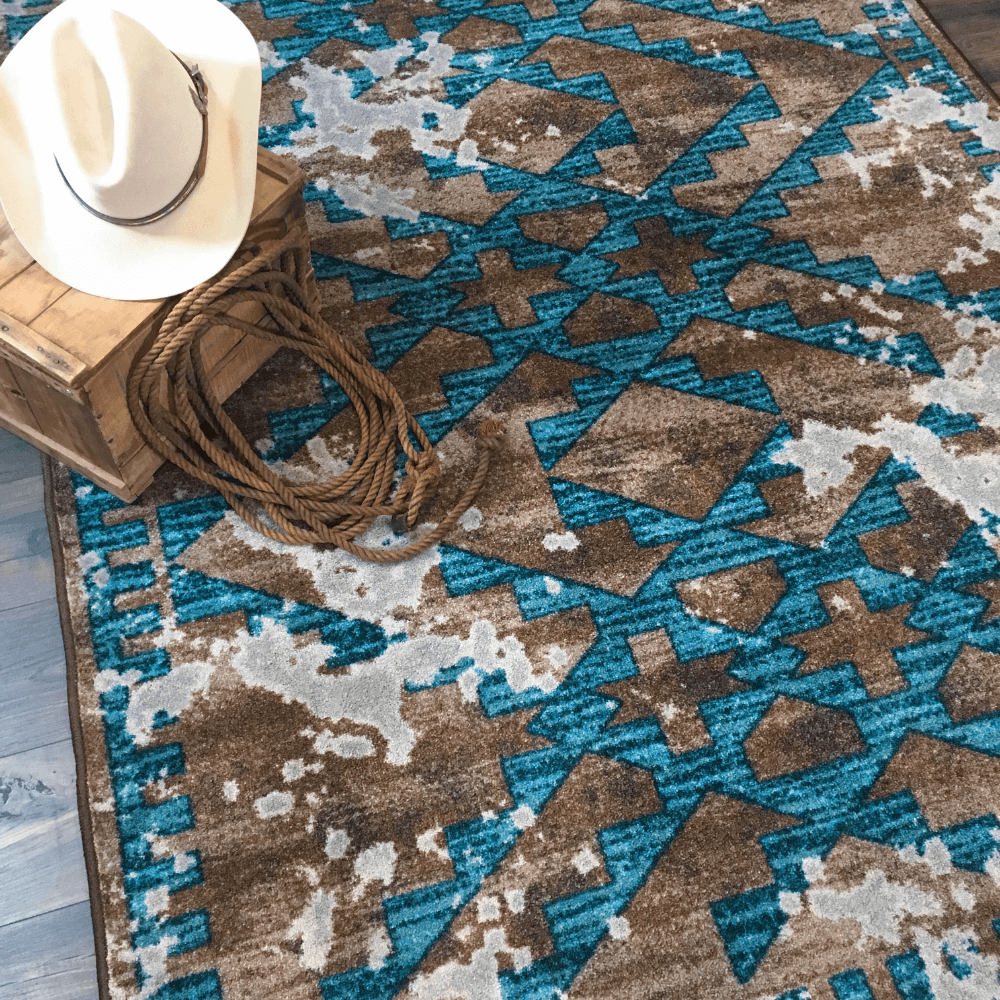 Turquoise Diamonds Distressed Rug