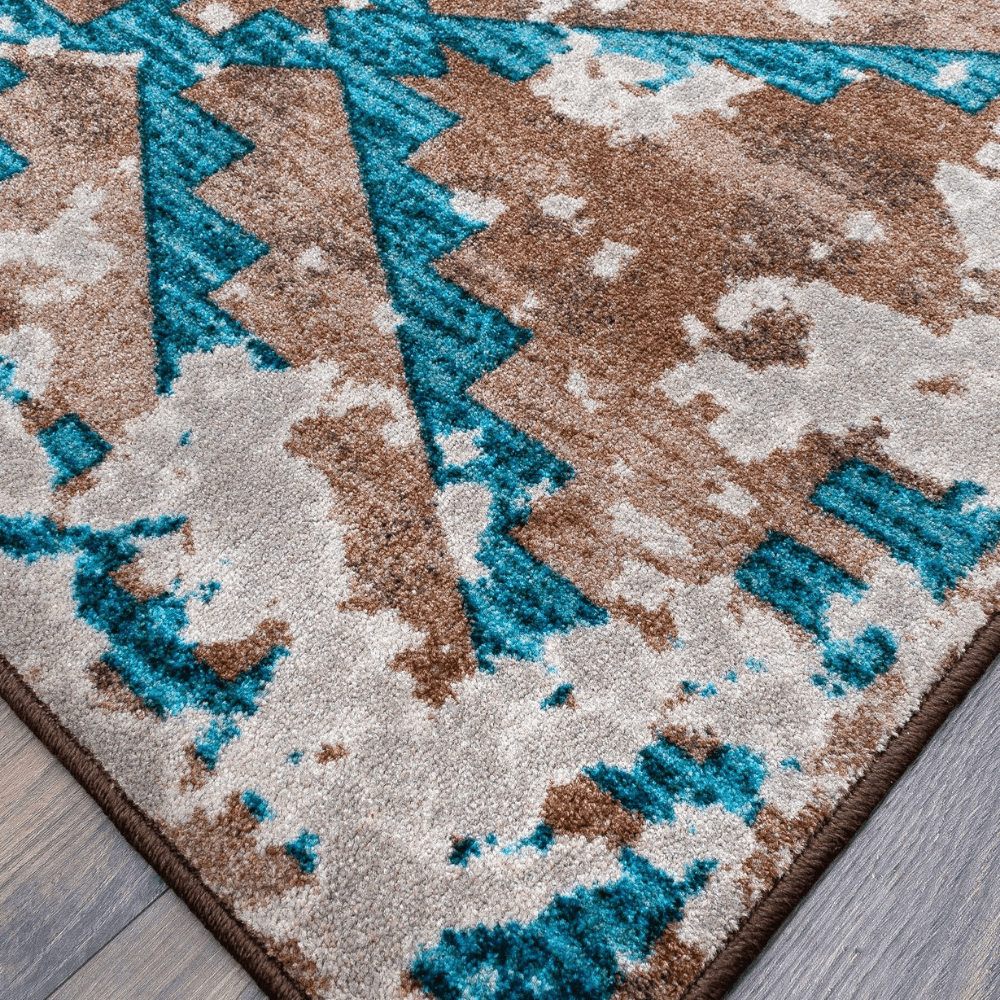 Turquoise Diamonds Distressed Rug