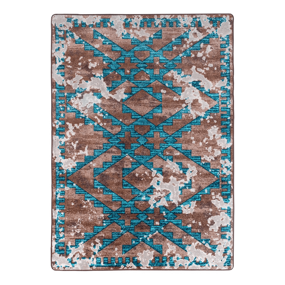 Turquoise Diamonds Distressed Rug