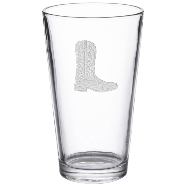 Cowboy Boot 16 oz. Etched Beverage Glass Sets