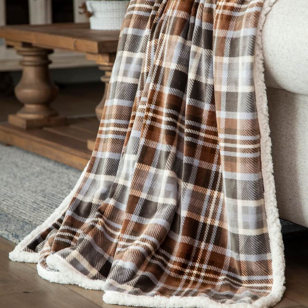 Rocky Plaid Sherpa Throw Blanket