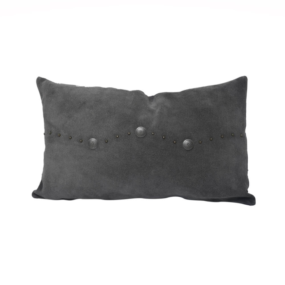 Outlaw Suede Gray Leather Lumbar Pillow