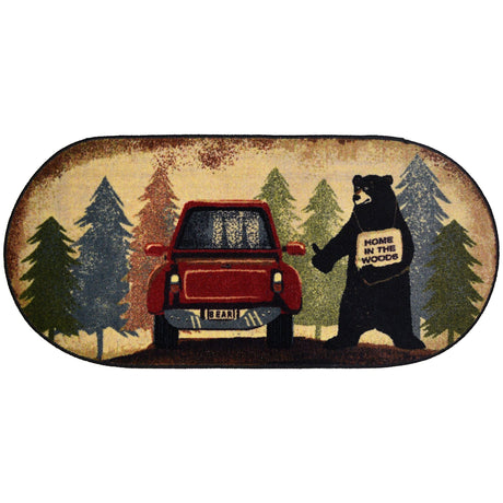 Hitchhiking Bear Oval Rug