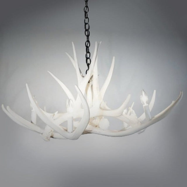 Mule Deer 6 White Antler Chandelier