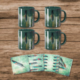 Tossed Feather Mug and Coaster 8PC Set