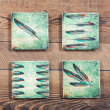 Tossed Feather Mug and Coaster 8PC Set