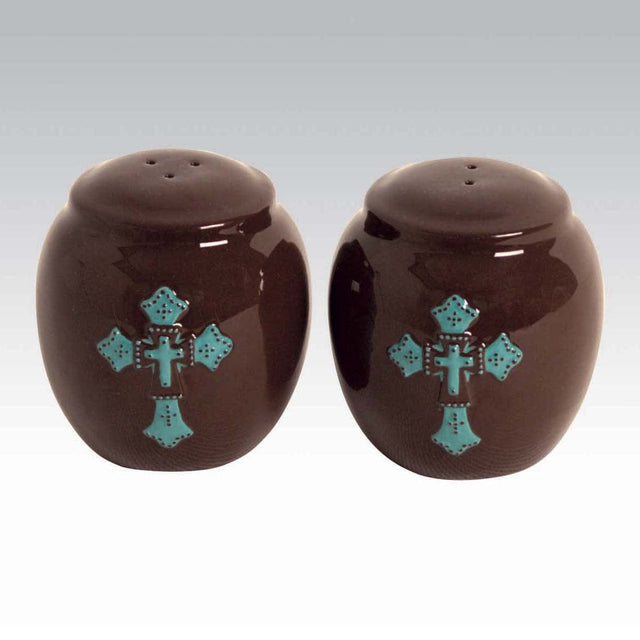 Turquoise Cross Salt & Pepper Shaker Set