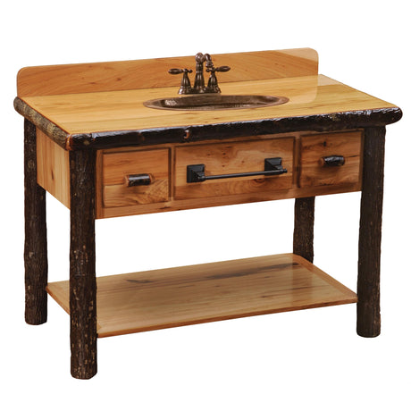 Hickory Log Two Drawer Vanity With Top