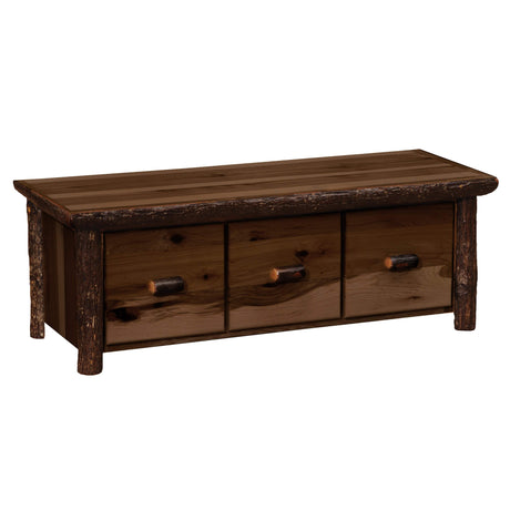 Hickory Log Three Drawer Coffee Table