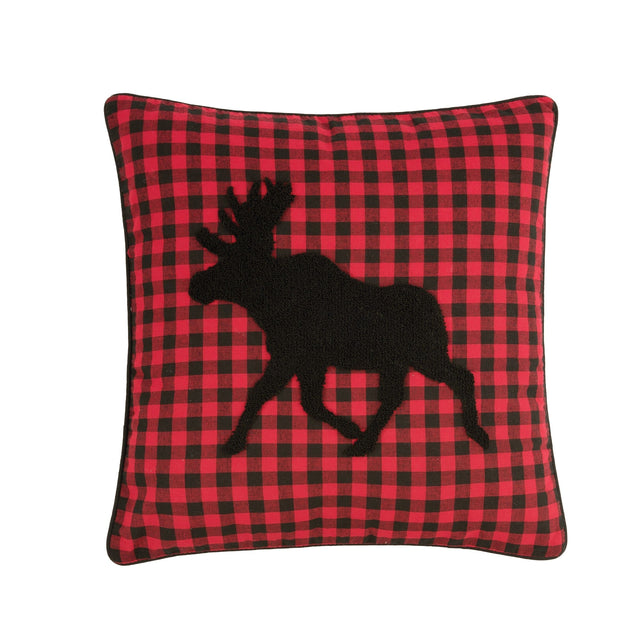 Moose Silhouette Plaid Throw Pillow