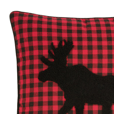 Moose Silhouette Plaid Throw Pillow