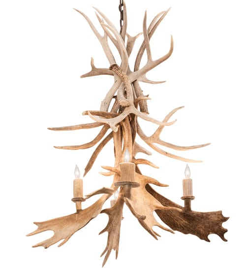 28" Whitetail & Fallow Deer 4 Light Antler Chandelier