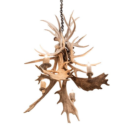 28" Whitetail & Fallow Deer 4 Light Antler Chandelier