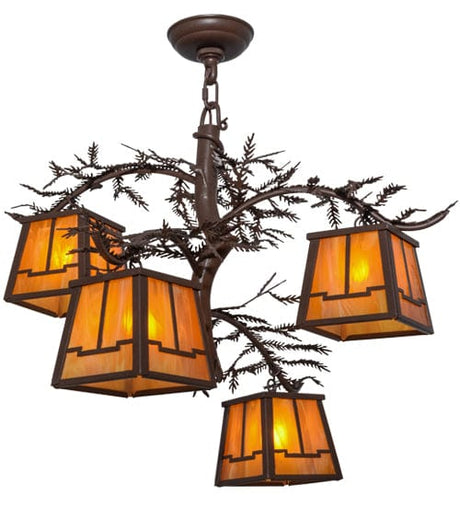 Pine Branches 28" 4 Light Chandelier