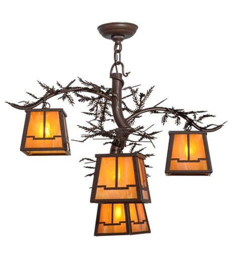 Pine Branches 28" 4 Light Chandelier