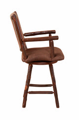 Hickory Upholstered Swivel Barstool With Arms