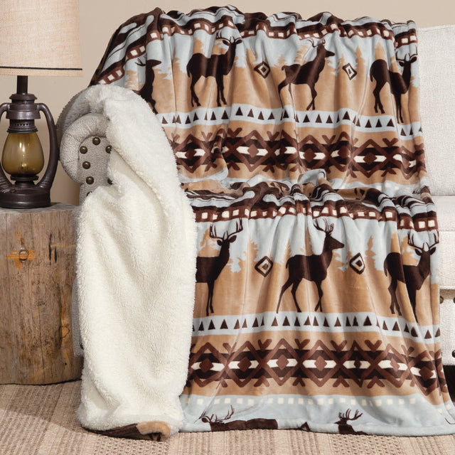 Lake Buck Brown Plush Sherpa Throw