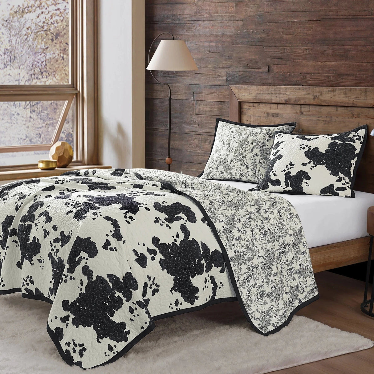 Daisy Cowhide Reversible Quilt Set