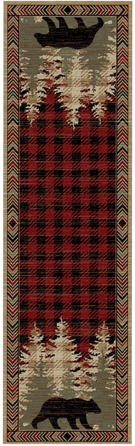 Red Bear Plaid Area Rug