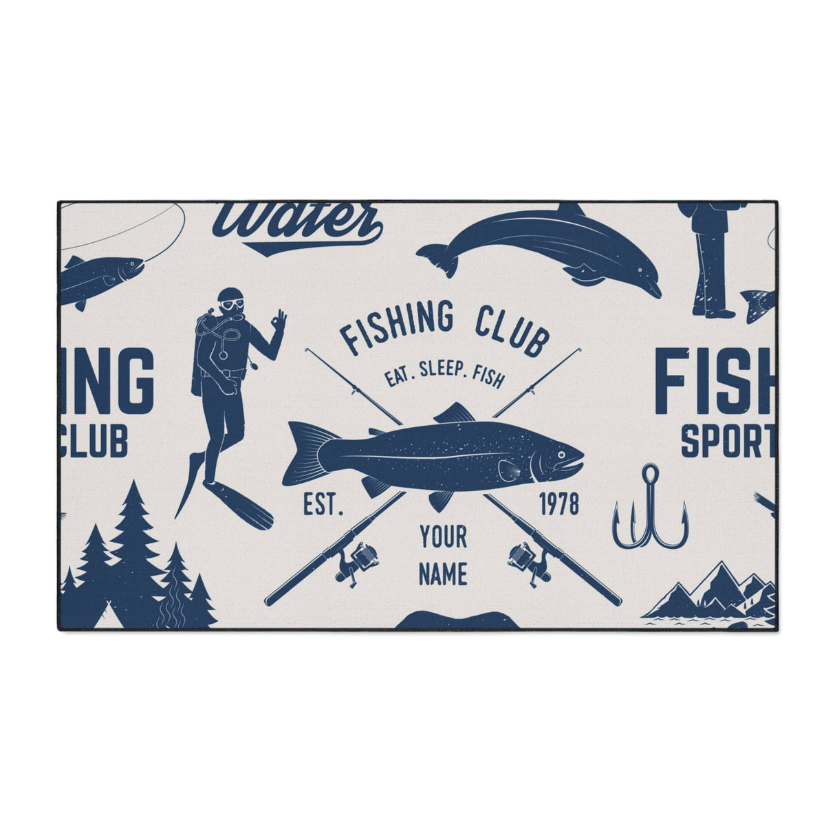 Fishing Club Collage Non-Slip Rug