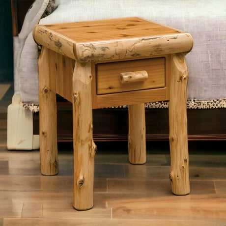 Cedar Log One Drawer End Table