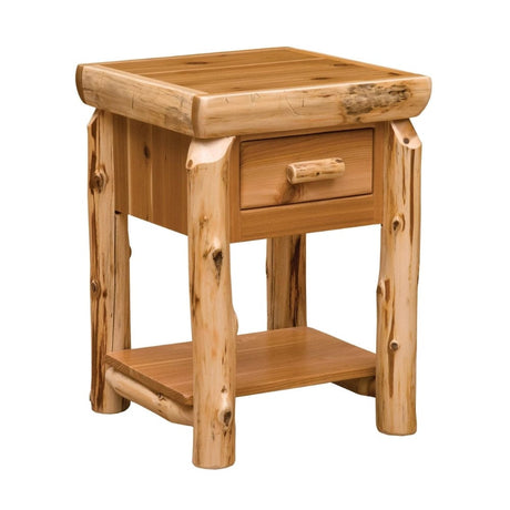 Cedar Log One Drawer End Table With Shelf