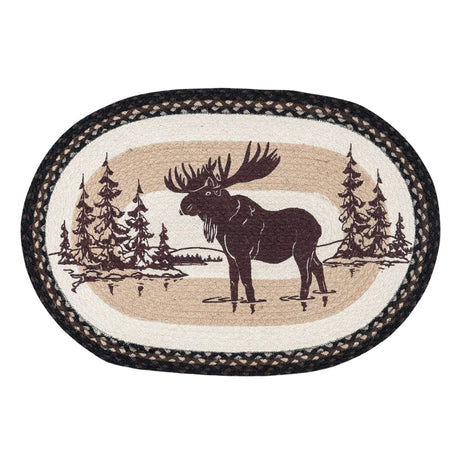 Moose Scene Silhouette Oval Patch Rug