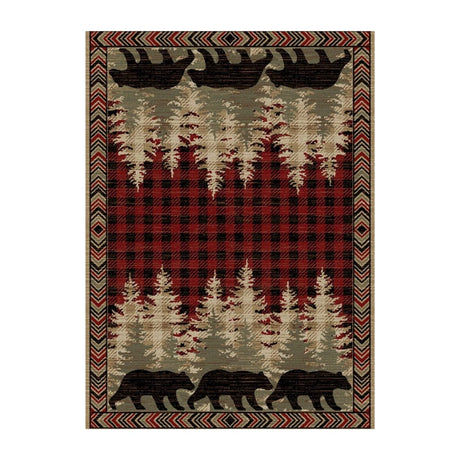 Red Bear Plaid Area Rug