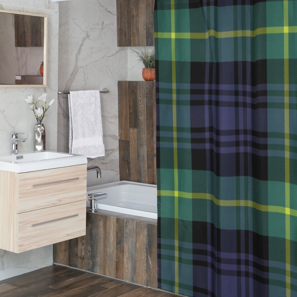 Blue Green Plaid Shower Curtain