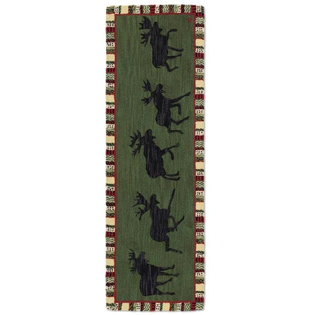 Argyle Green Moose Hooked Wool Runner