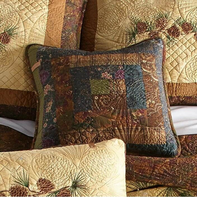 Barn Raising Pinecone Square Pillow