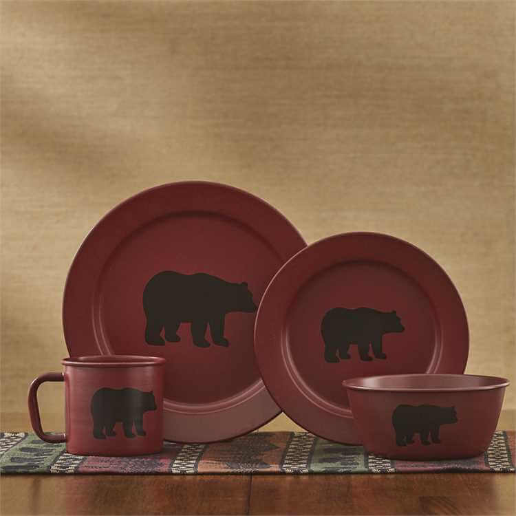 Cranberry Bear 16 PC Enamel Dinnerware Set