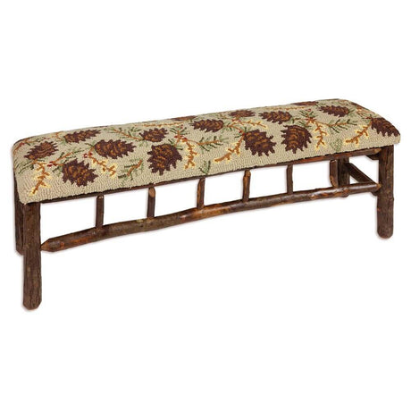 Beige Pinecones Hooked Wool Hickory Bench