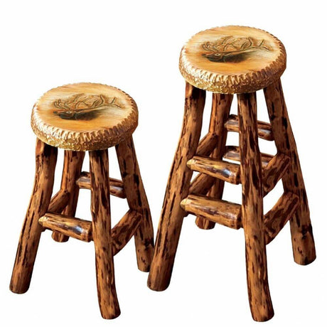 Carved Wood Elk Barstool