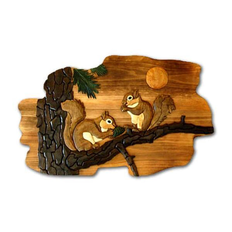 Intarsia Squirrels Wood Wall Art