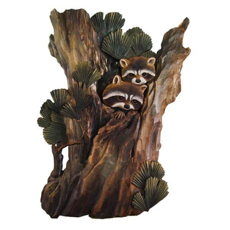 Raccoon Den Hand Carved Wall Art