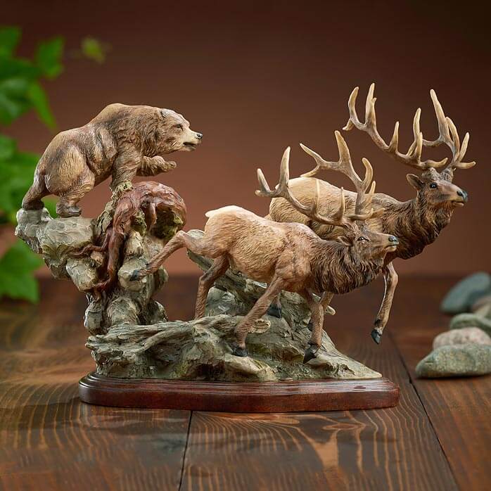 The Encounter Elk & Grizzly Bear Sculpture